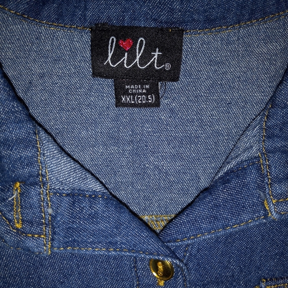 Lilt Girls Plus 3/4 Roll Sleeve Denim Red Gold Glitter Mesh Dress Size XXL(20.5) - Picture 6 of 10